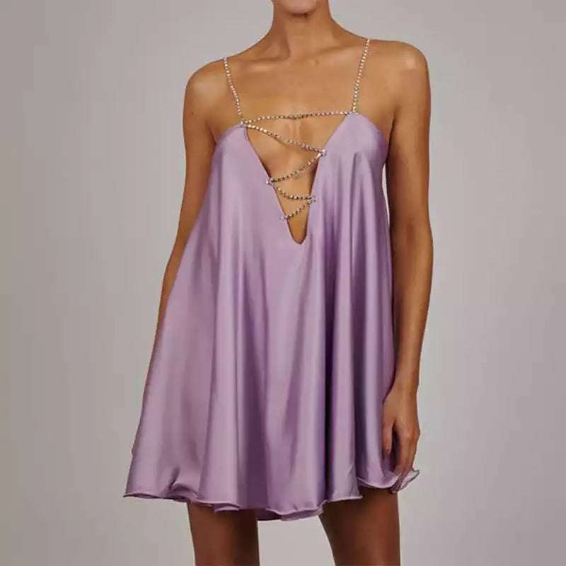 V Neck Chain Strap Backless Dress