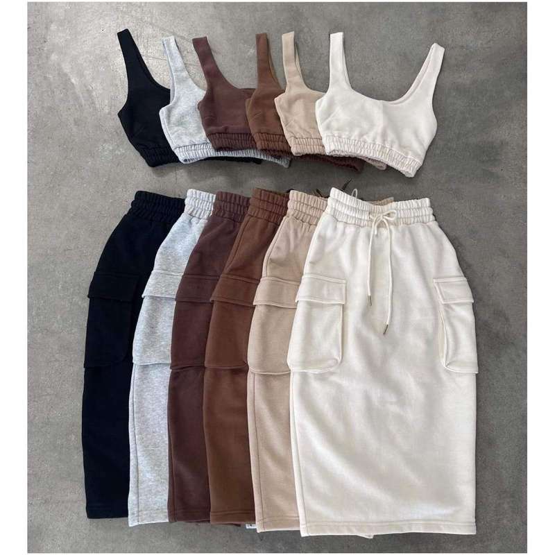 High Waisted Side Pocket Skirt and crop Top Set