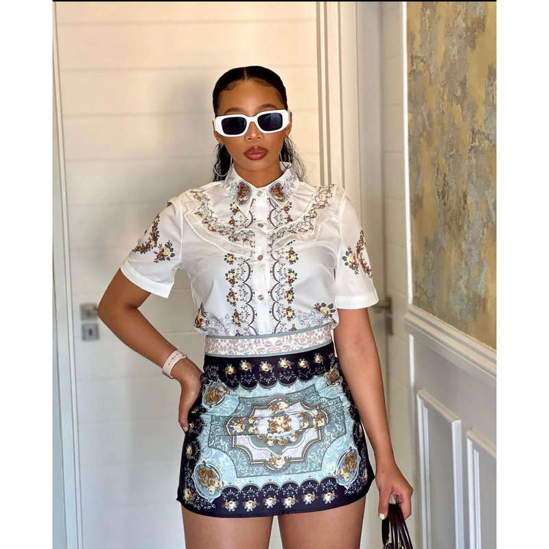 Printed High Waisted skirt and shirt set
