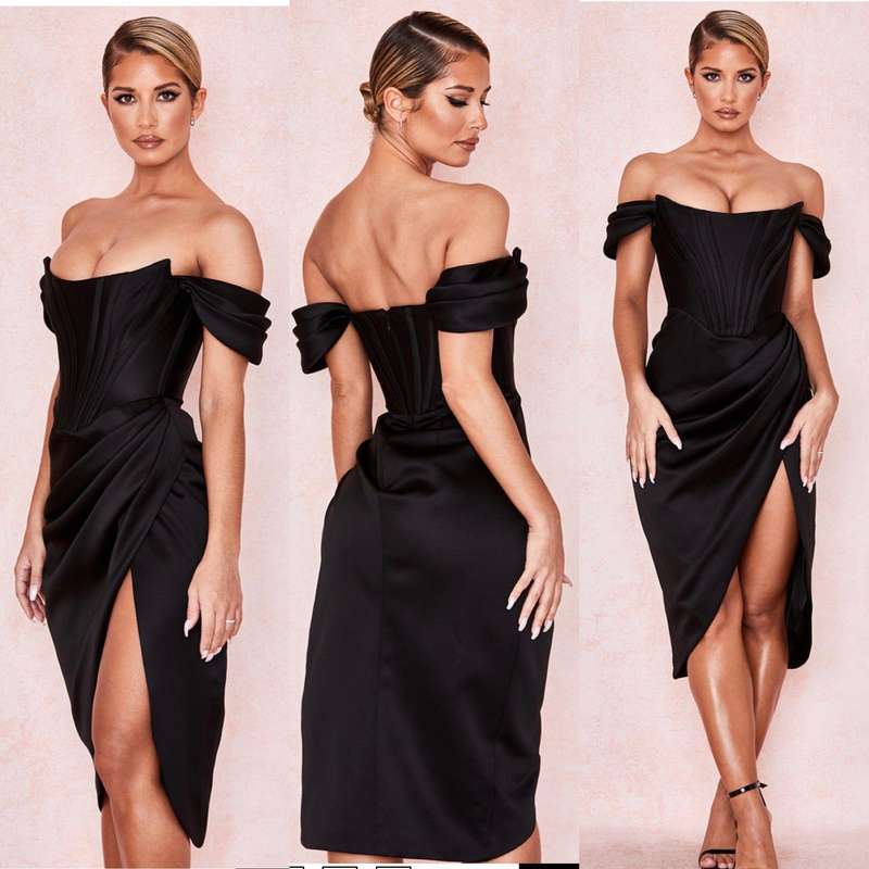 Satin Off Shoulder Dress Corset Dress