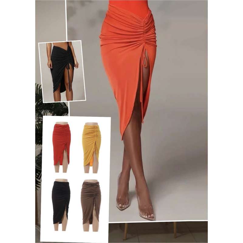 High Waist Ruched Drawstring Skirt