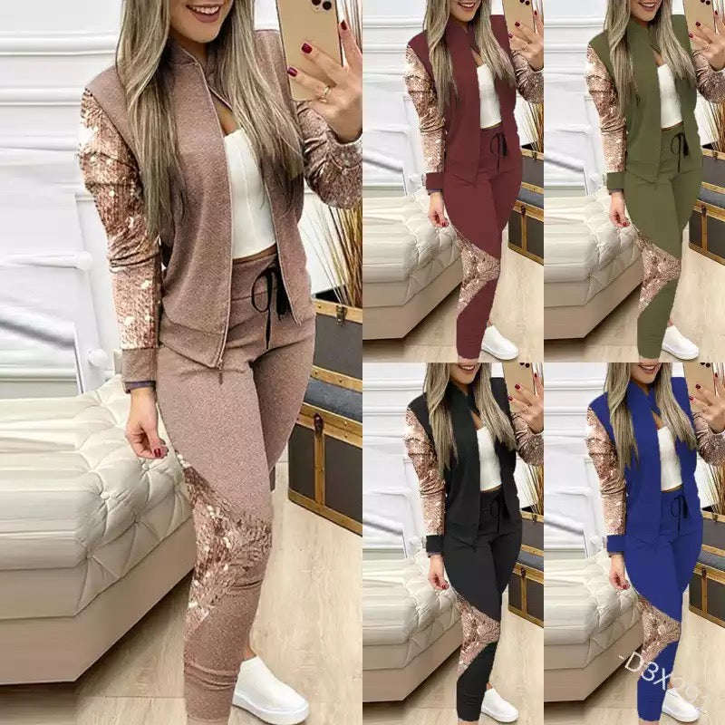 Zipper Top And Pants Casual Winter 2 Piece Set
