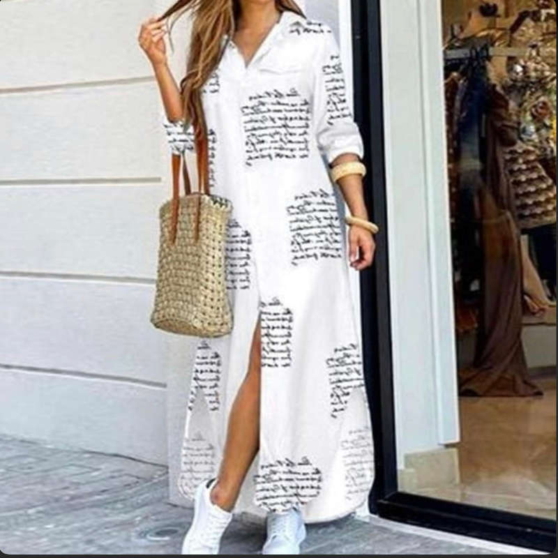 Long Sleeve Printed Maxi Dress - XXL