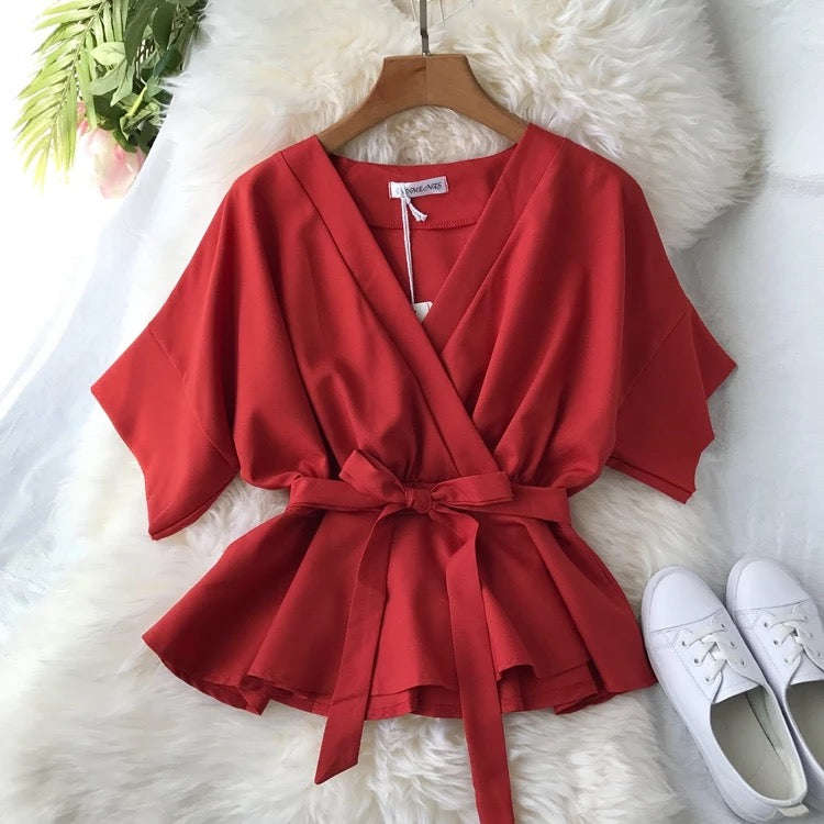 Summer V-Neck Short-sleeved Blouse Shirt