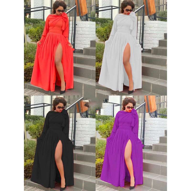 Side Slit Fashion Maxi Dress - WHITE / M