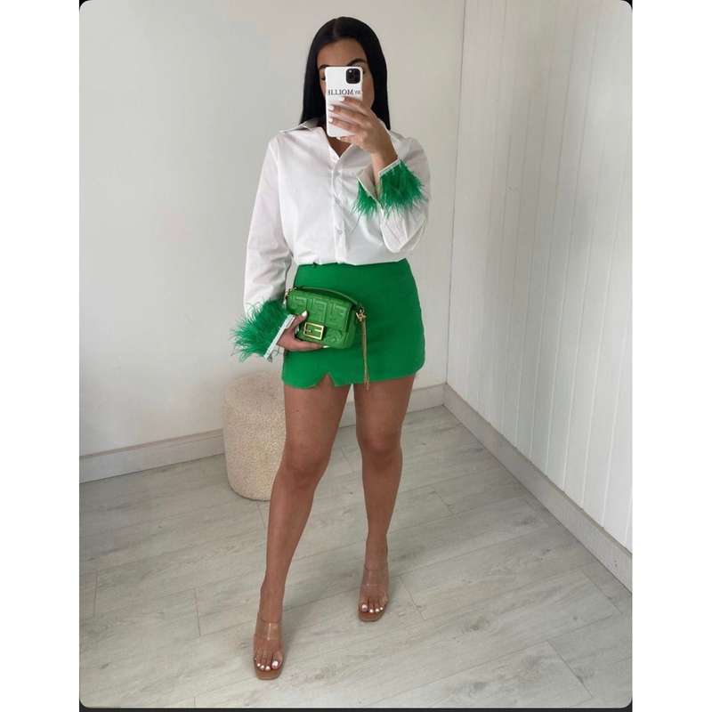 Feathers on the Cuffs Shirt and Mini Skirt Set