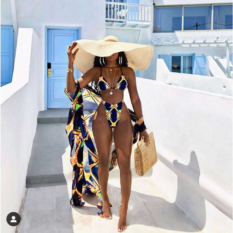 Sexy Printing Swimsuit Three-Piece Set - XXL