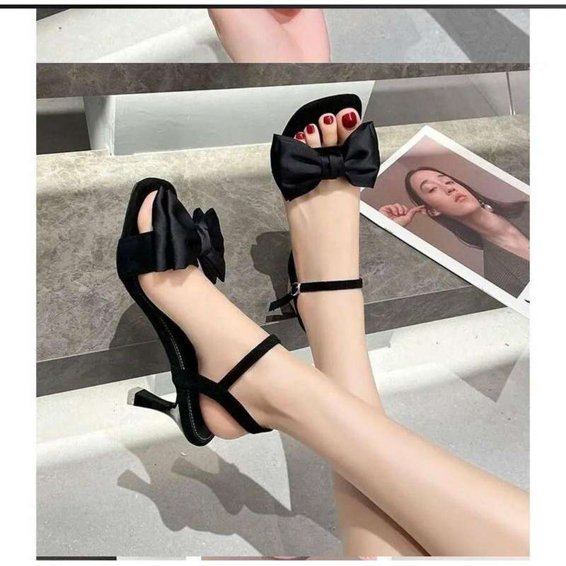 Satin Bow ties Short Heel Shoes