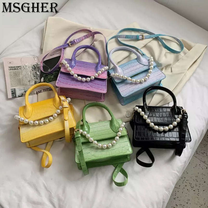Pearl Chain Crossbody Small Square Bag