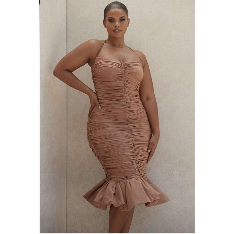 Halter Ruffle Party Midi Dress