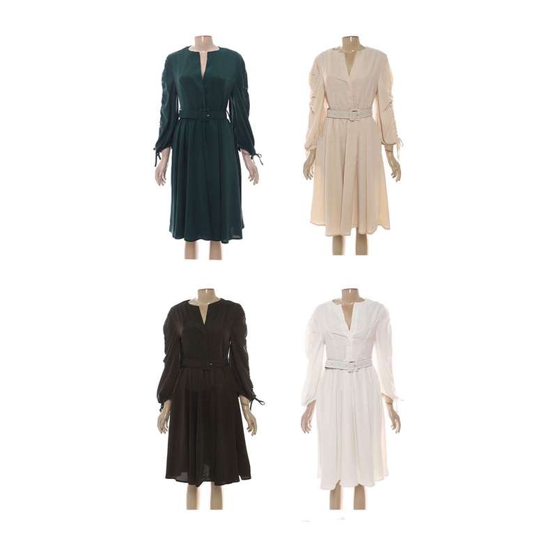 V-Neck Belted Midi Dress