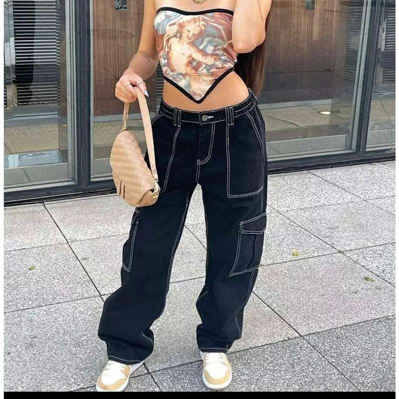 Low Rise Pocket Straight Leg Trousers Streetwear