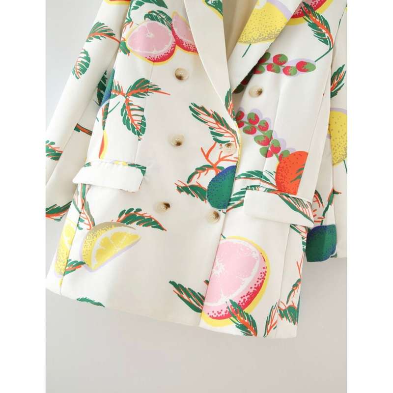 Double Breasted Print Blazer - M
