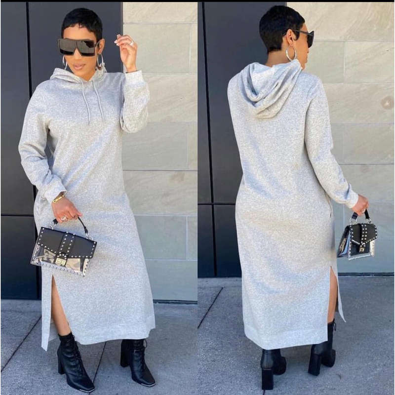 Side Slit Hoodie Sweater Dress