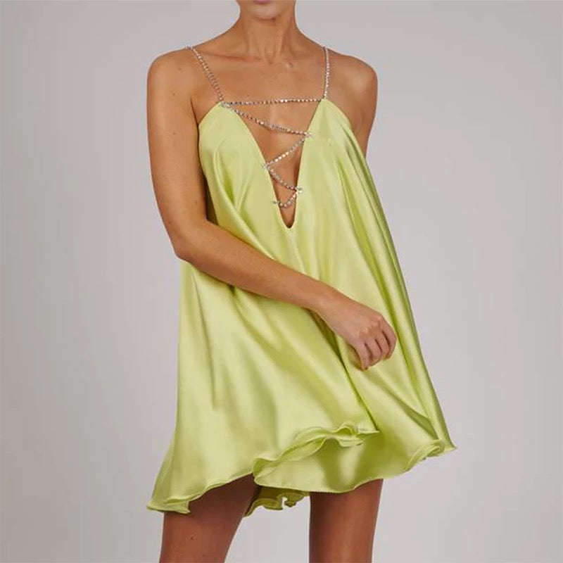 V Neck Chain Strap Backless Dress