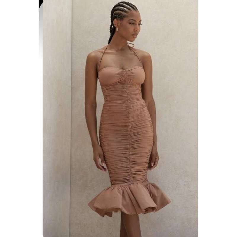 Halter Ruffle Party Midi Dress