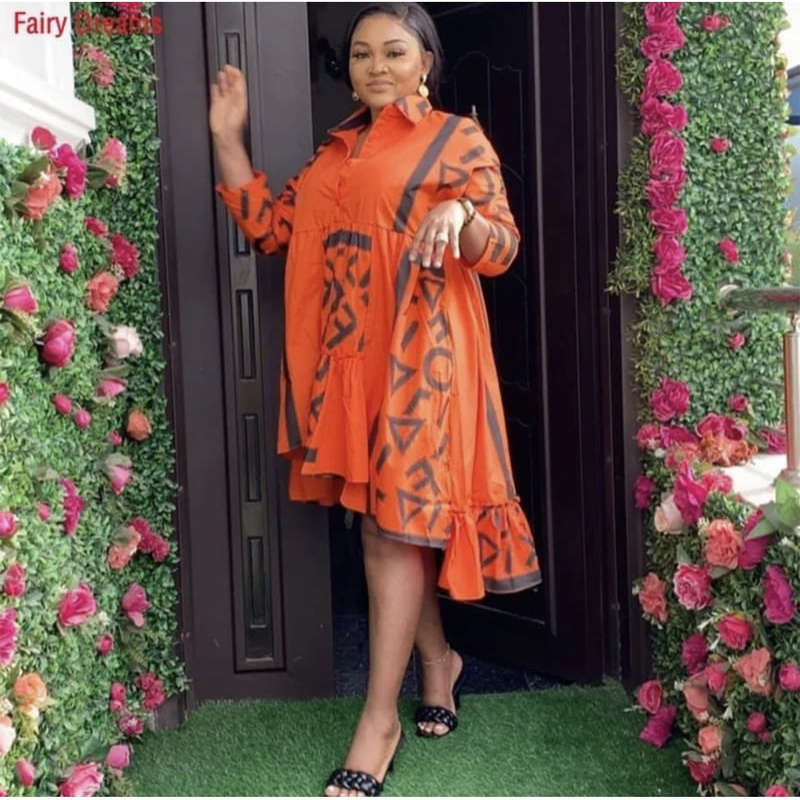 Printed Ruffles Irregular Dress