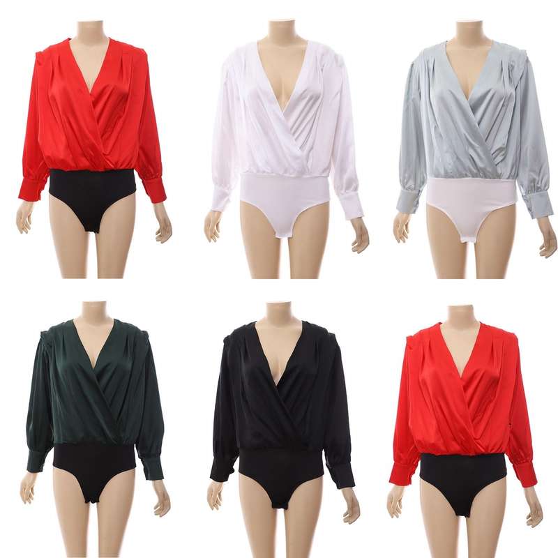 Sexy Deep V-neck Stain Silk Bodysuit