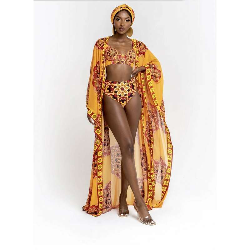 Long Kimono and Bikini 3 Piece Set No