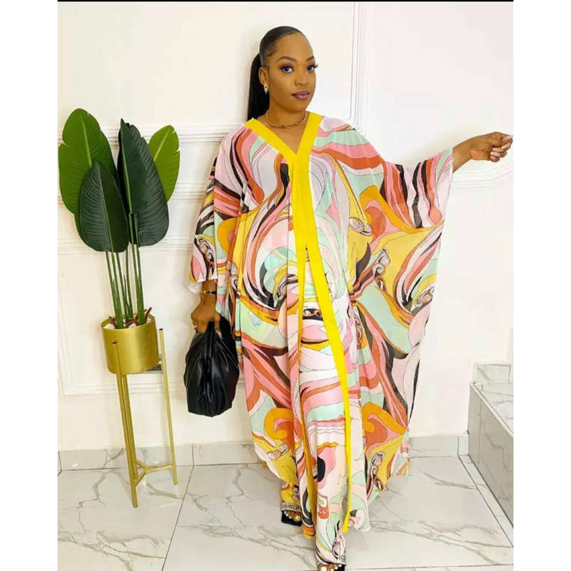 African Full Sleeve Chiffon 2 Piece Set - L