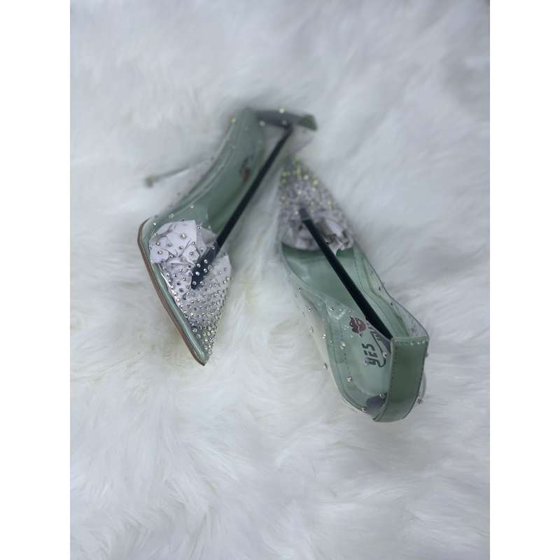 Crystal Rhinestone Transparent PVC Heel - BLACK / 4
