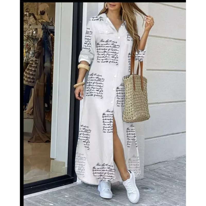 Long Sleeve Printed Maxi Dress - XXL