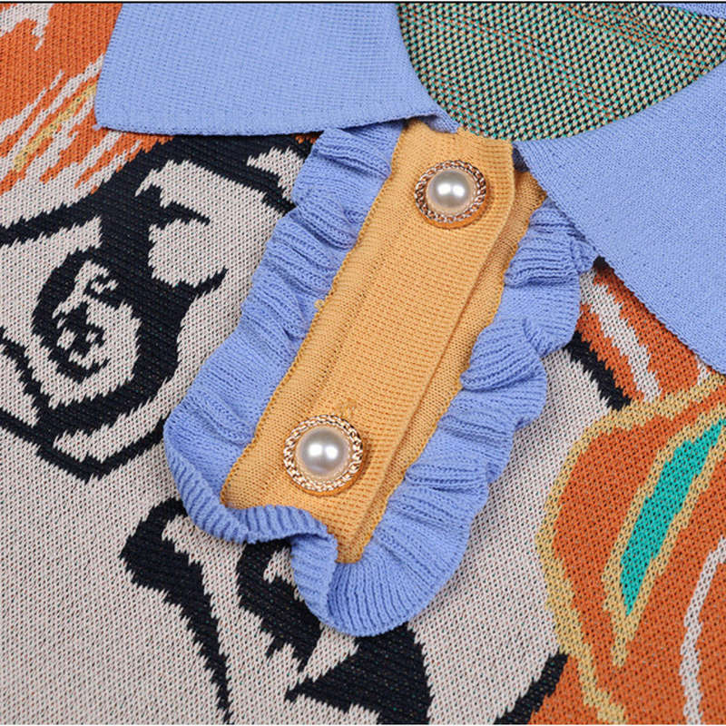Printed Pattern Lapel Knitted