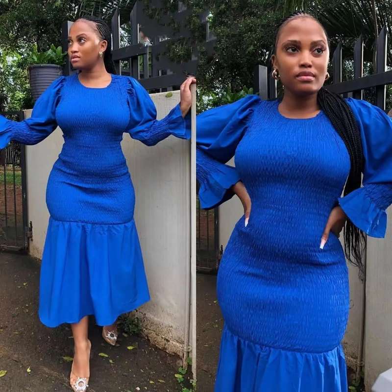 Round Neck Puff Sleeve Bodycon Dress