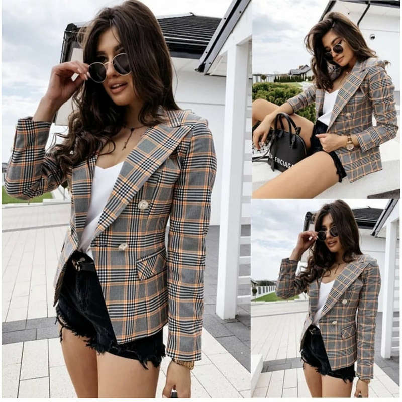 Double Breasted Plaid Blazer - 2XL