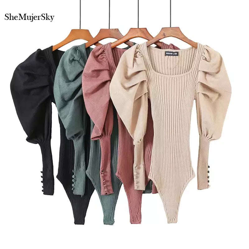 Knitted Puffy Shoulder Seater Bodysuit