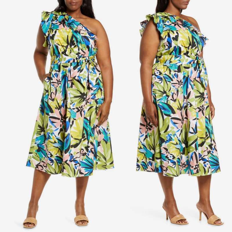 One Hand Off Shoulder Floral Dress