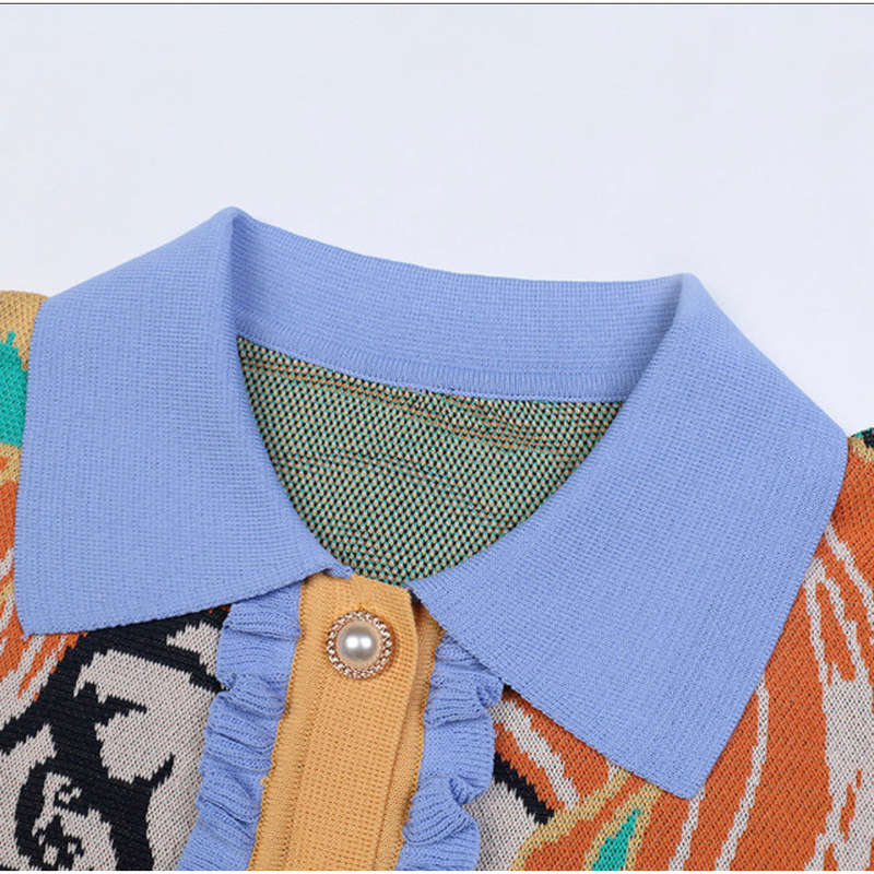 Printed Pattern Lapel Knitted