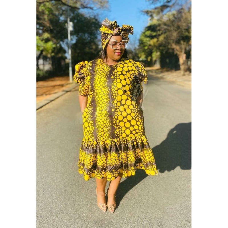 Round Neck Bubble Ankara Dress