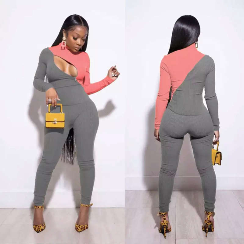 Color Stitched Bodycon Jumpsuit