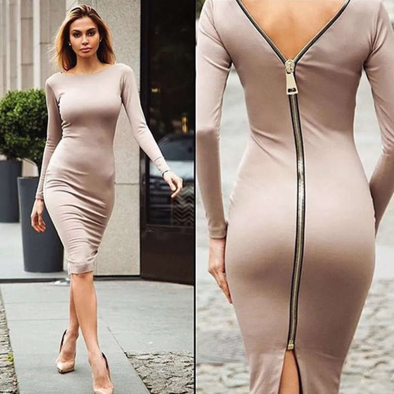 Long Sleeve Back Zipper Dress