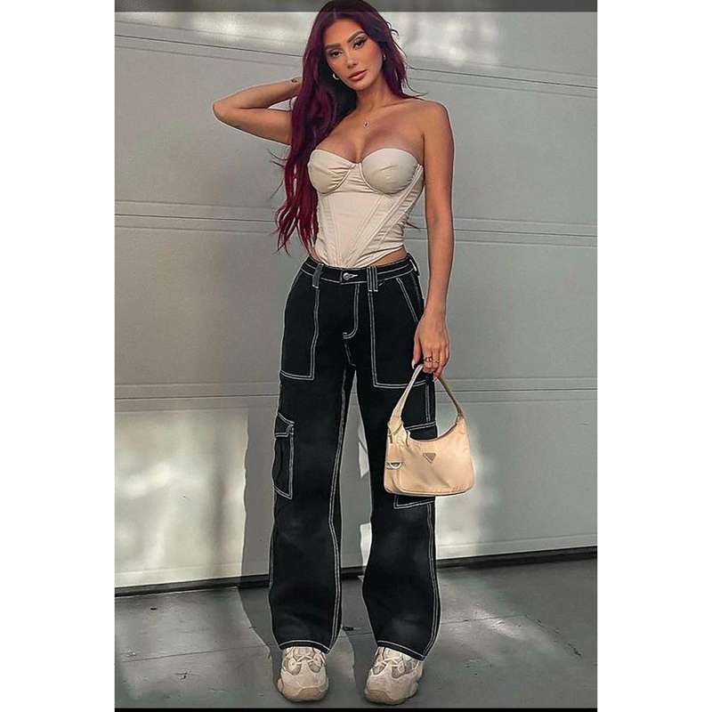 Low Rise Pocket Straight Leg Trousers Streetwear