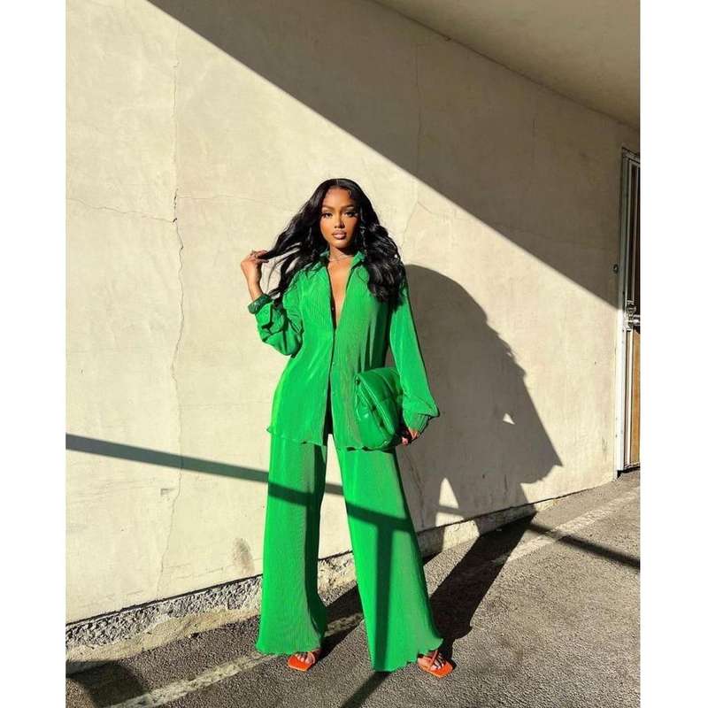 Pleated Shirt & Trousers Two Piece Sets