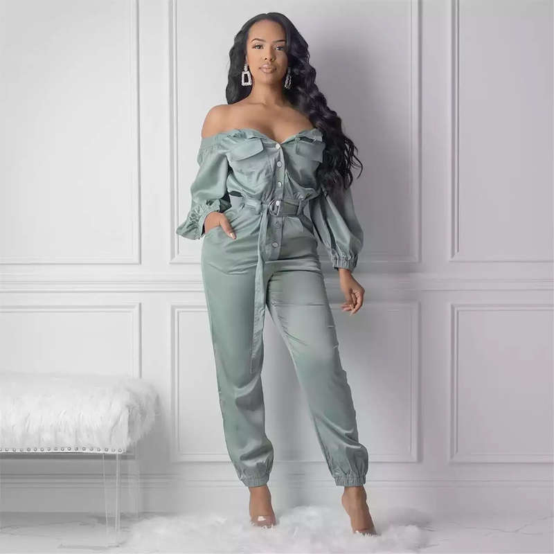 Pockets Off The Shoulder Single-breasted Overalls