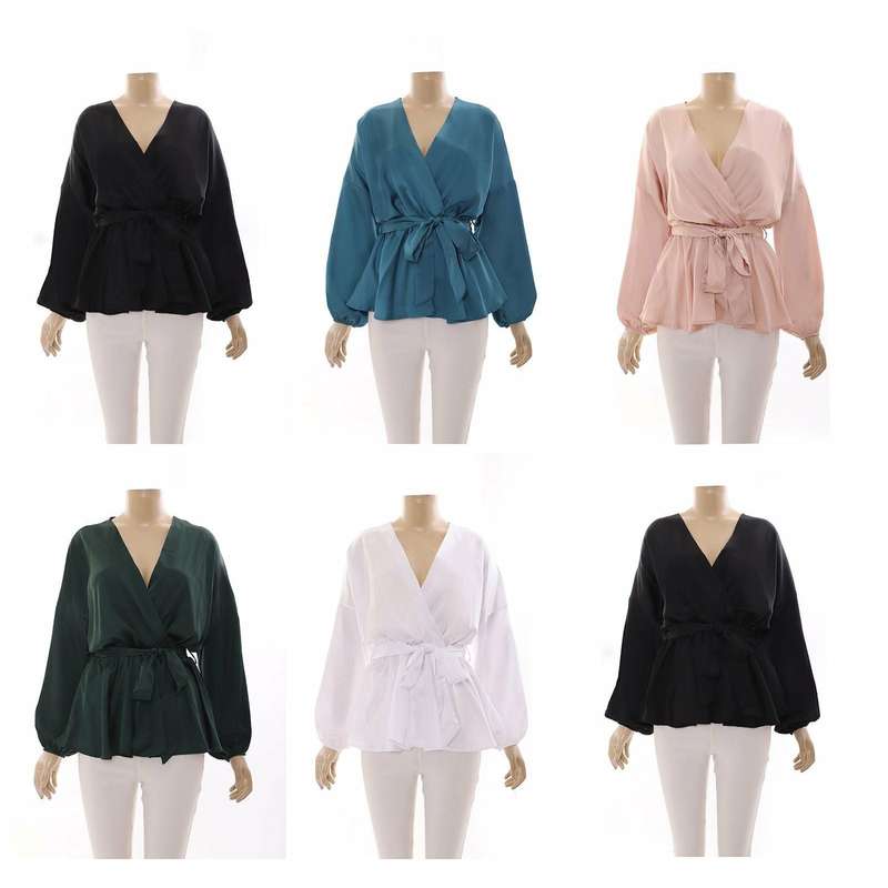 Long Sleeve Wrap Elegant Cross V Neck Shirt