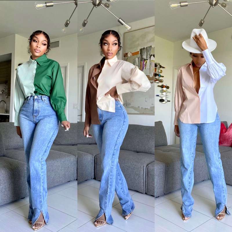 Color block long sleeve shirt