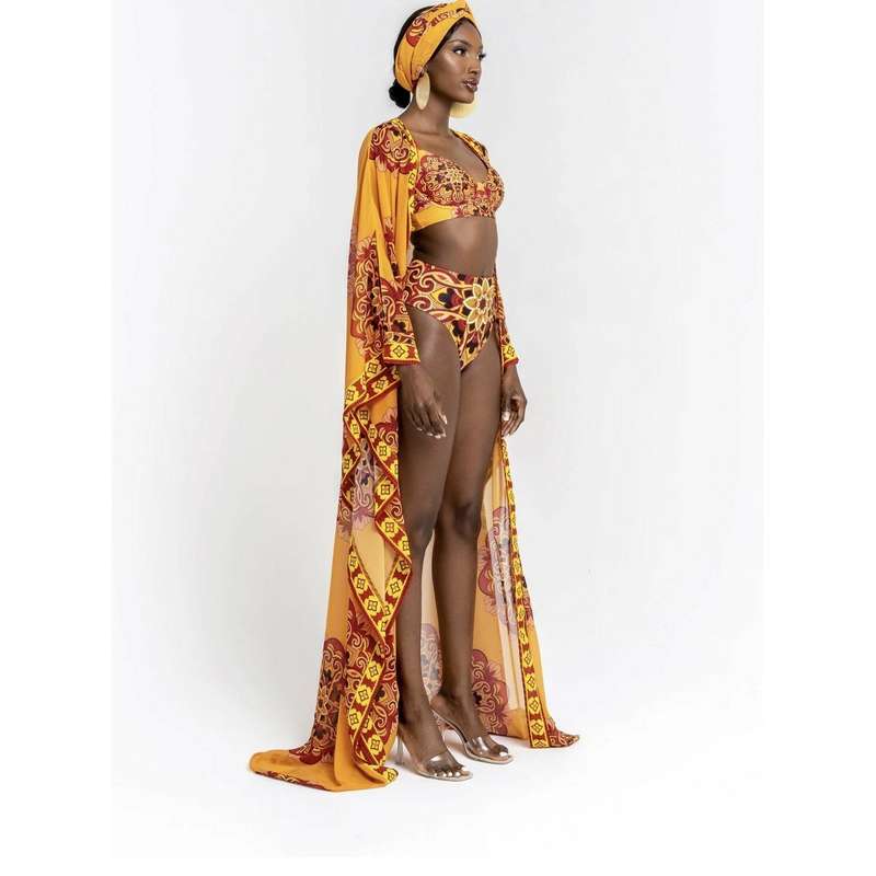Long Kimono and Bikini 3 Piece Set No