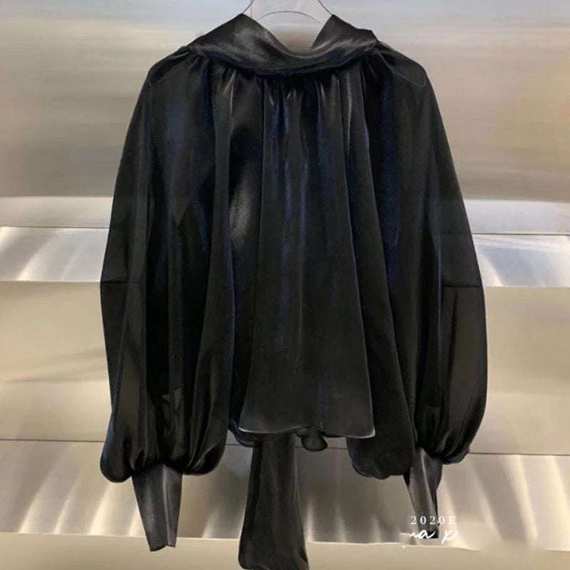 High-Neck Lantern Sleeve Shirt