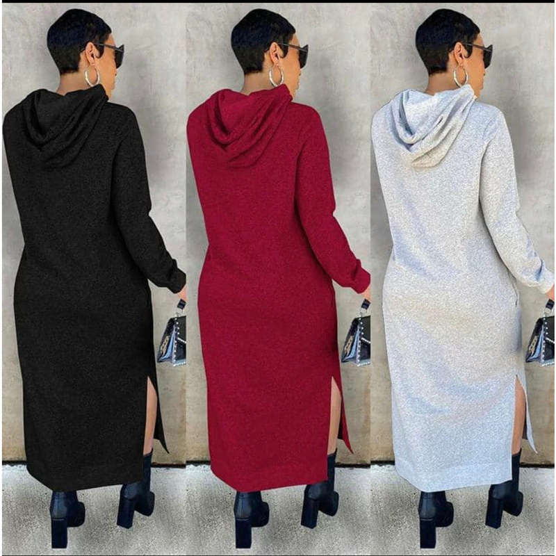 Side Slit Hoodie Sweater Dress