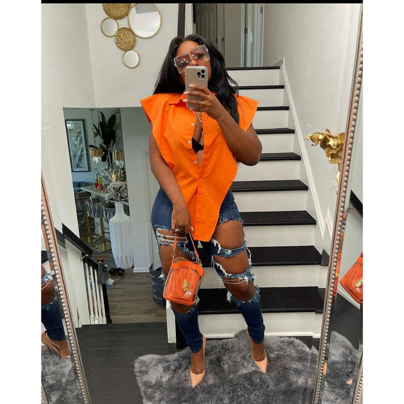 Sexy Lapel Sleeveless Cover Blouse Shirt