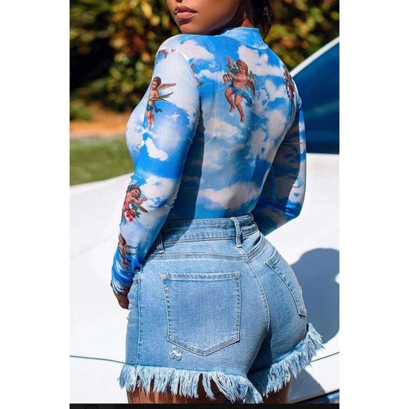 Lovely Casual Tassel Design Blue Shorts