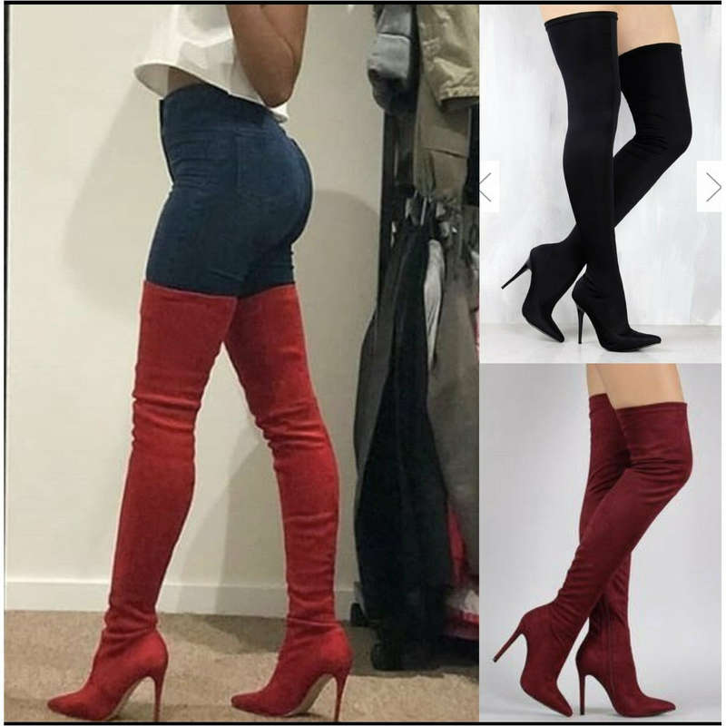 Pointed Toe Thigh High Boots - BLUE / 7