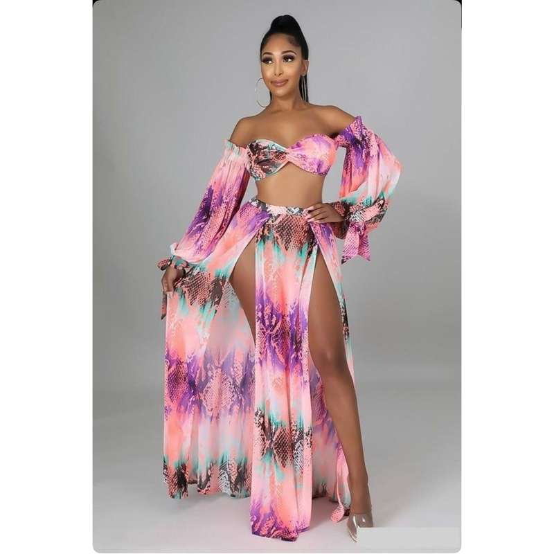 Floral Long Sleeve Top and Skirt Set