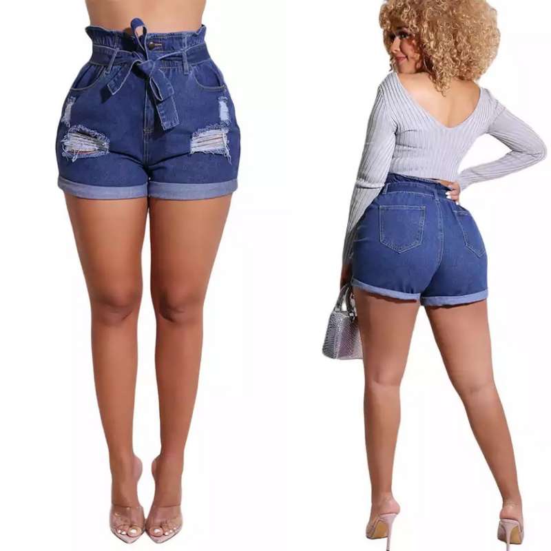 High Waist Distressed Denim Short