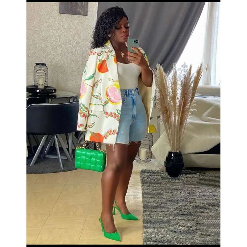 Double Breasted Print Blazer - M