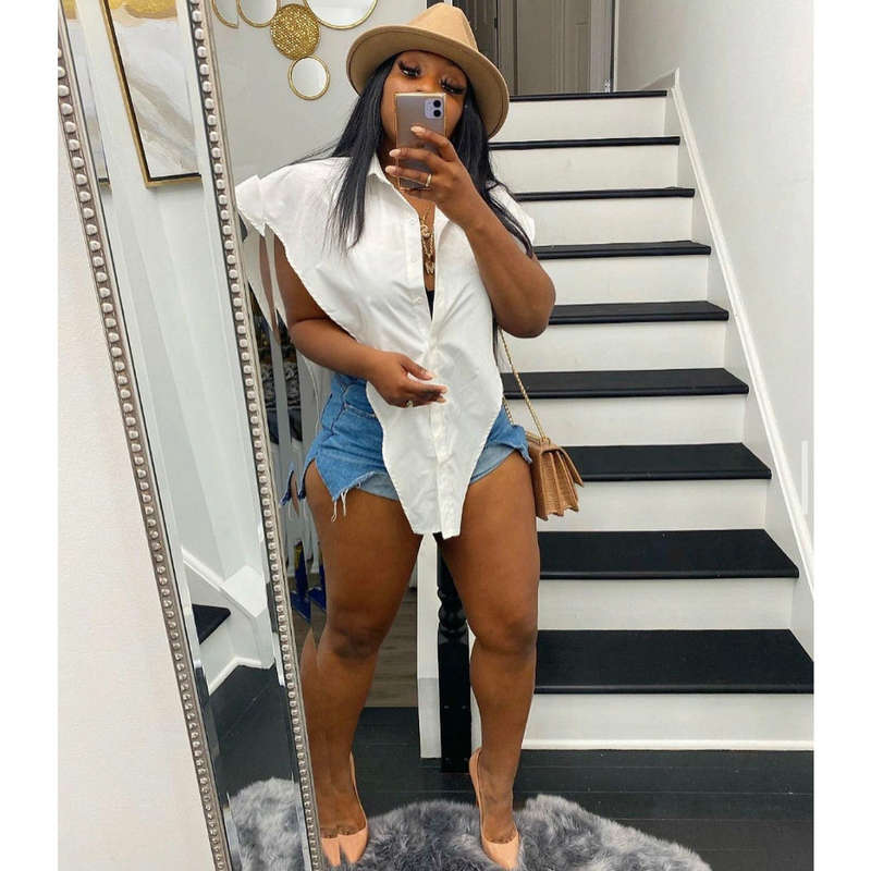 Sexy Lapel Sleeveless Cover Blouse Shirt